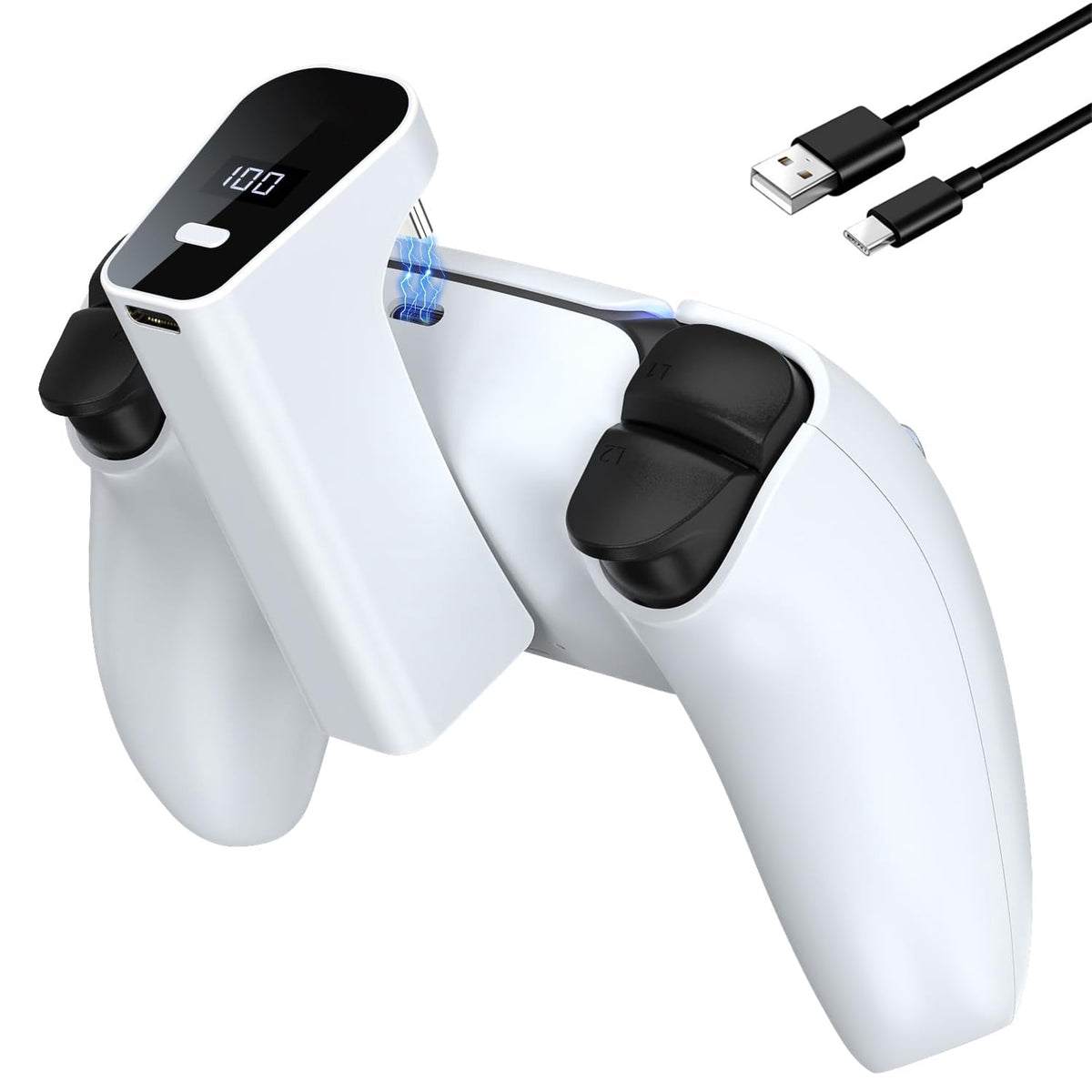 Rechargeable Battery Pack for PS5 Controller, LED Display 2000mAh Battery Extender for PlayStation 5 DualSense & Edge Controller, Play and Charge Kit for PS5 Accessories