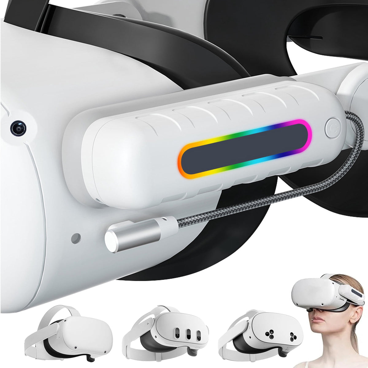 Battery Pack for Oculus Quest 2/3/3S, RGB Light 5000mah Battery Pack For Meta Quest 2/Quest 3/Quest 3S,VR Mini Power Bank,High Speed VR Extend Battery Accessories Extra 2H-4H Playtime