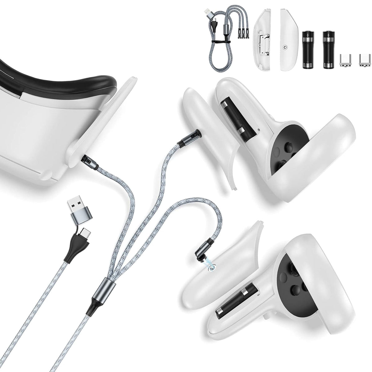 All-in-One Charging Kit for Oculus Quest 2, 2000mAh Rechargeable Battery, Substitute for Charging Dock, 6ft Compatible Cable for Meta Quest 2 Accessory