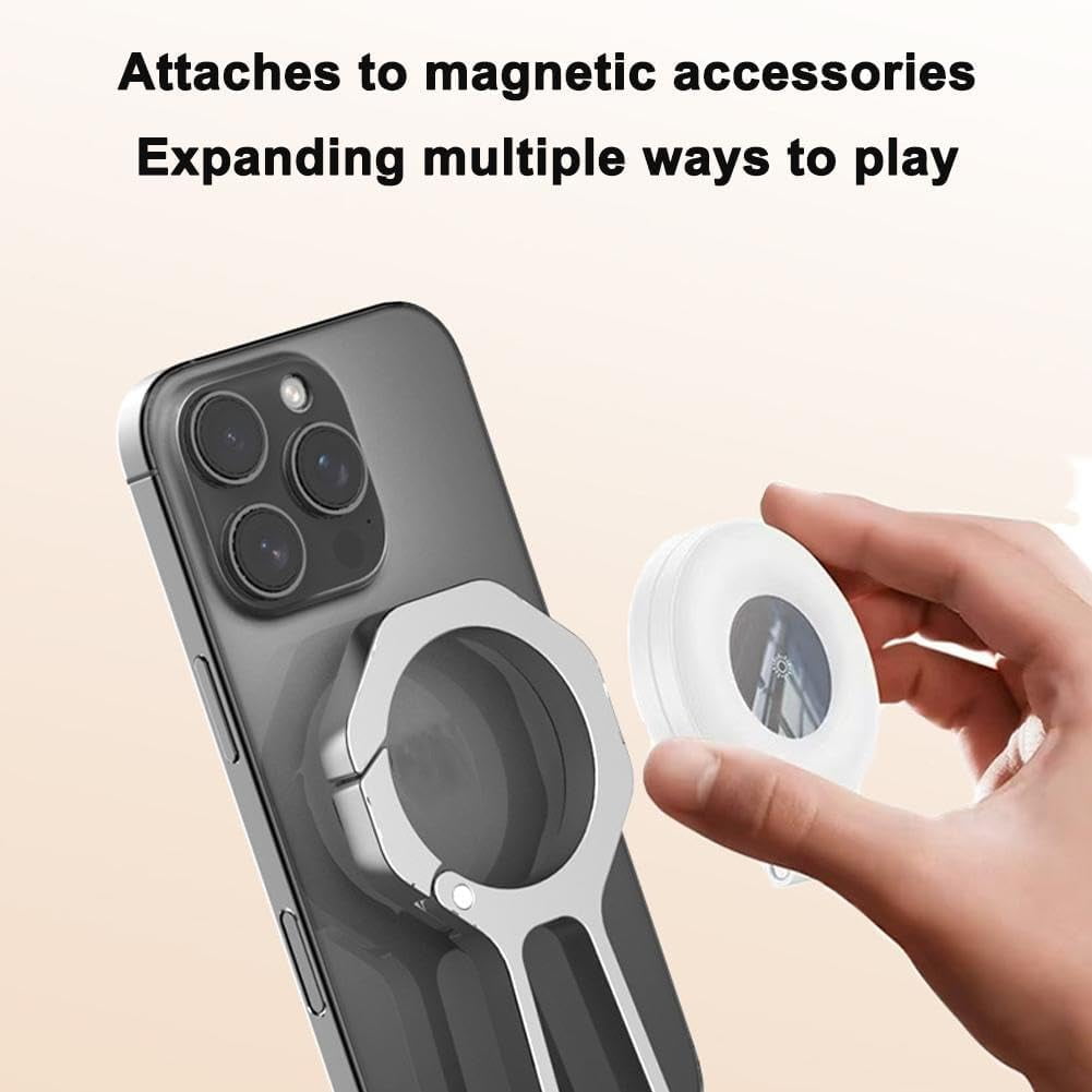 Magnetic Phone Tripod Stand Rotating Phone Tripod Mount with Spring Buckle Multi Angle Tri Fold Cell Phone Holder Handheld Phone Grip for Streaming Vlog