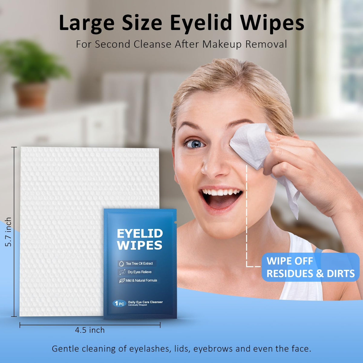 60PCS Tea Tree Oil Eyelid Wipes,Individually Wrapped Eye Lid Cleaning Wipes，Soothing For Sensitive Eyes, Stay Hydrated Lid Wipe