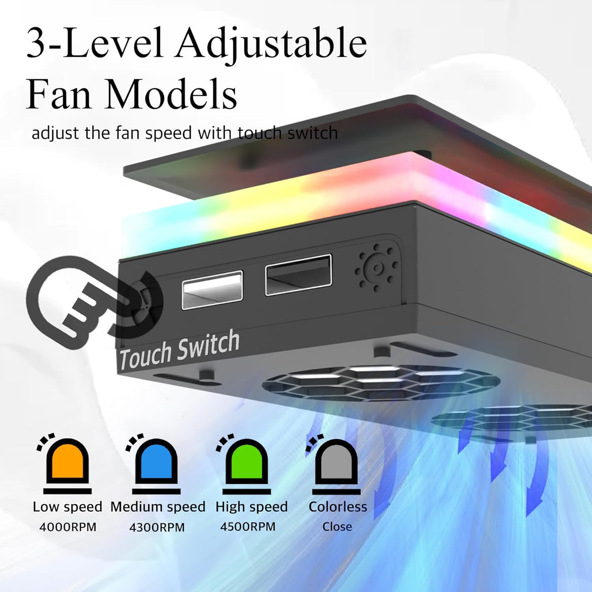 RGB Cooling Fan for Xbox Series S, Cooling System with 3 Speed Level Adjustable, 7 Modes RGB Light Strip, Dust Filter, Low Noise and 2 USB Port, Cooler Fan for Xbox Series S Console(White)