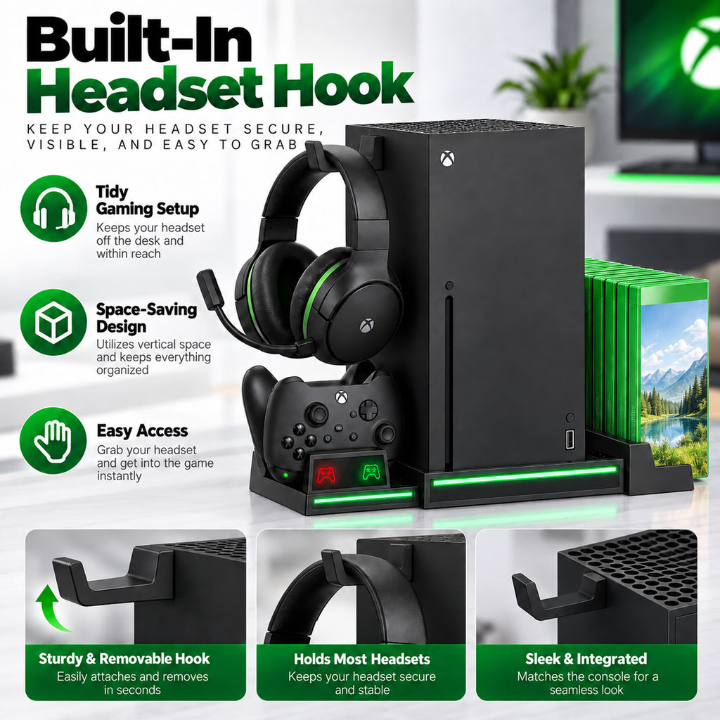 Upgraded Cooling Stand & Charging Station for Xbox Series X Console＆Controller, with 11 RGB Light Modes,2x1400mAh Rechargeable Batteries