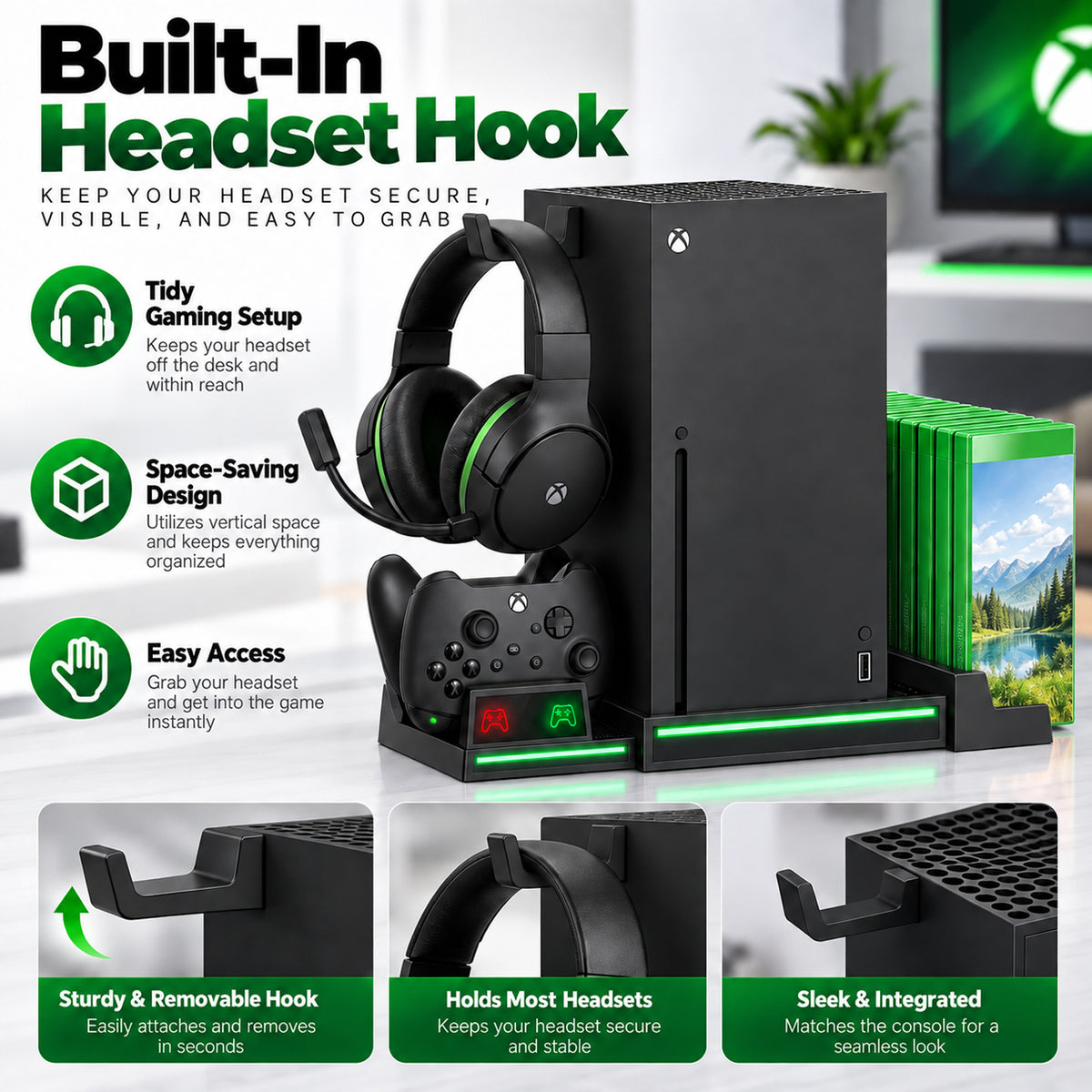 Upgraded Cooling Stand & Charging Station for Xbox Series X Console＆Controller, with 11 RGB Light Modes,2x1400mAh Rechargeable Batteries
