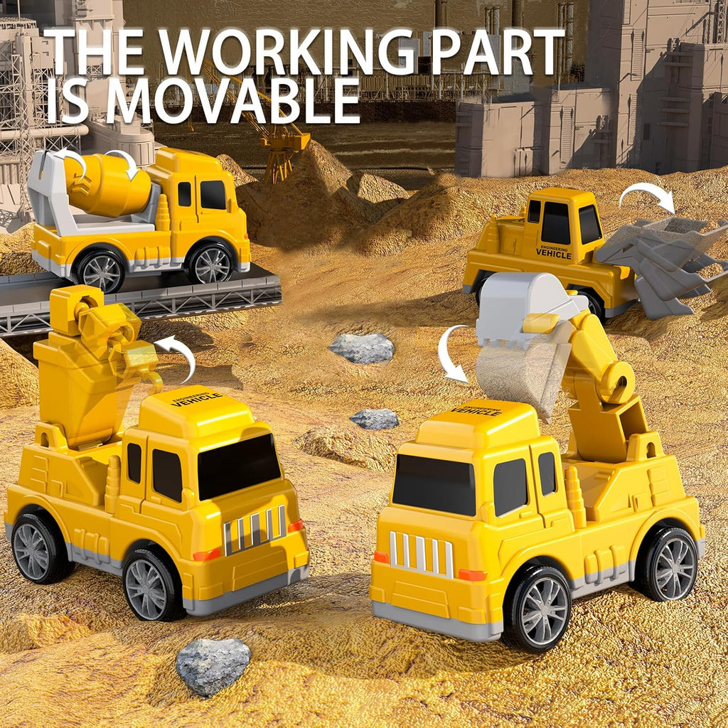 LC-dolida 5 in 1 Construction Car Carrier Truck Toys for 3 4 5 6 Year Old Boys, Friction Power Cars with Excavator,Bulldozer,Crane,Cement tanker, Christmas Birthday Boys for Boys Age 3-9