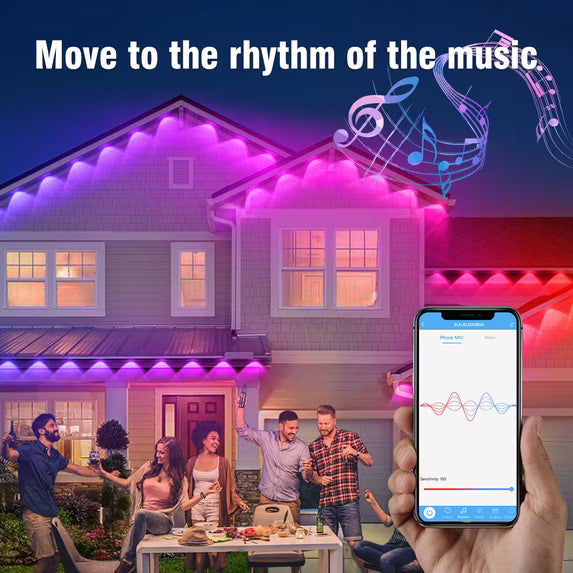 Outdoor Lights for House, Permanent Outdoor Lights, 100FT RGBIC Smart Eaves Lights with App/Remote Control, IP67 Christmas Lights Waterproof String Lights for Halloween Party House Roof Garden