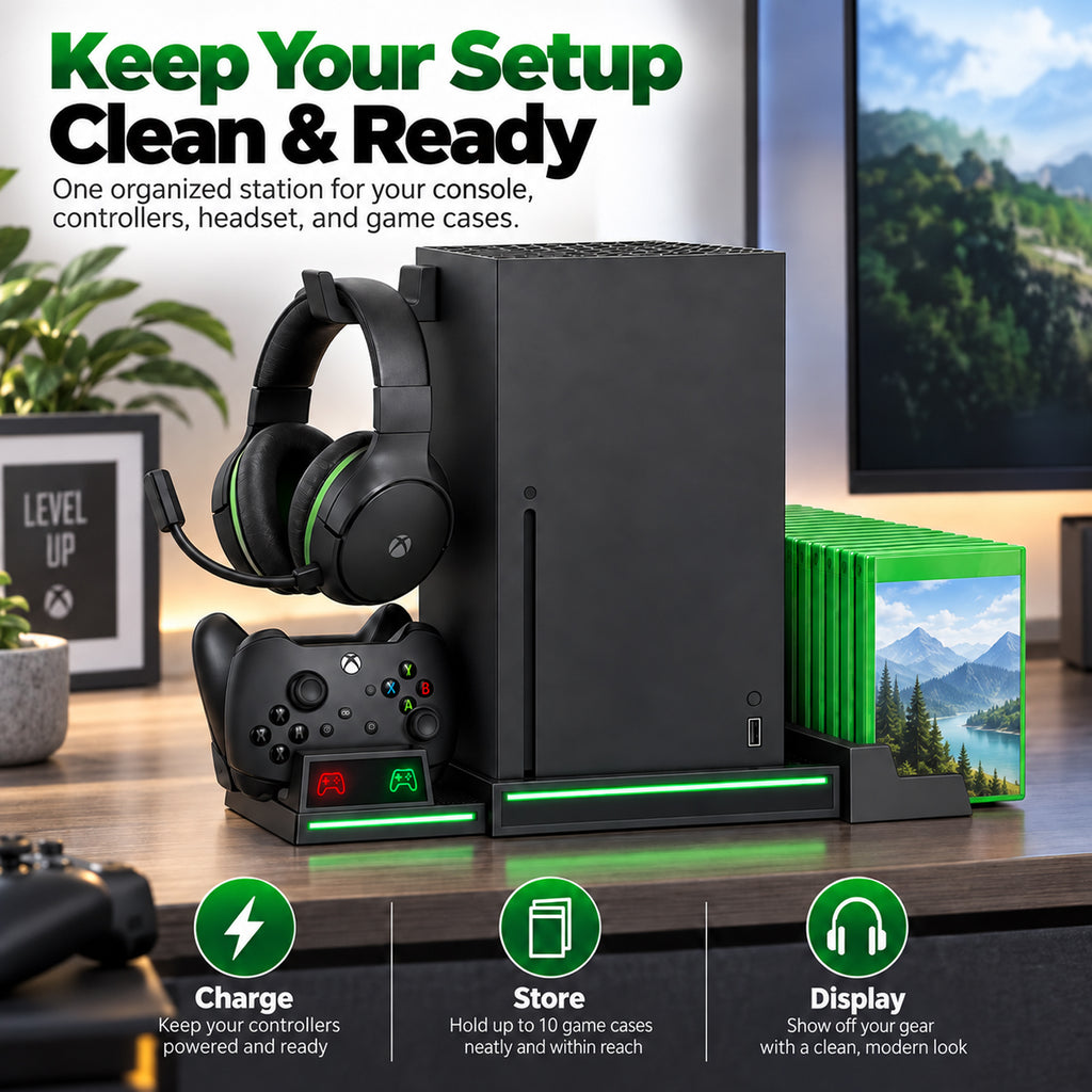 Upgraded Cooling Stand & Charging Station for Xbox Series X Console＆Controller, with 11 RGB Light Modes,2x1400mAh Rechargeable Batteries