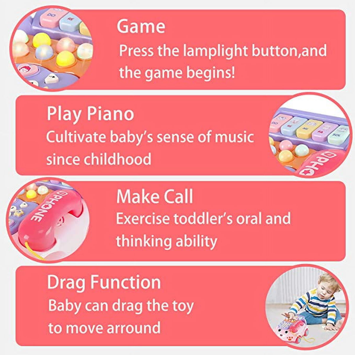 Toddler Telephone Developmental Toys for 1 2 3 Year Old Boy Girl Gifts Toy Baby Telephone with Music and lighting Baby Toys Educational Learning Toys for 12 18 24 Months