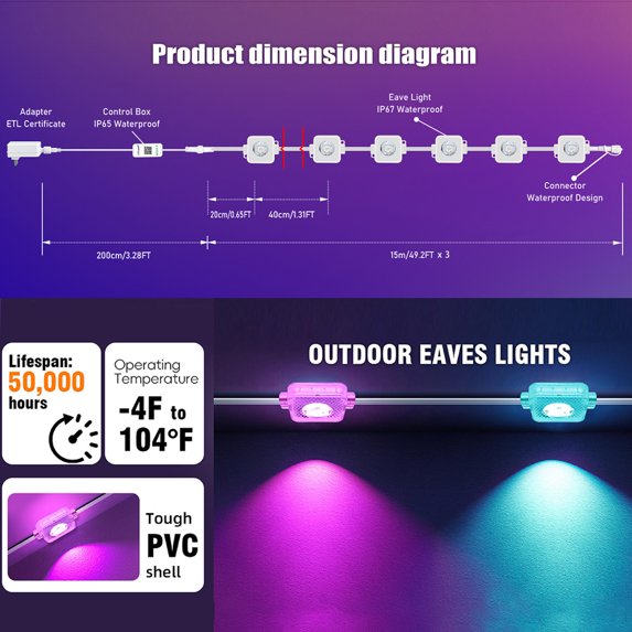 Permanent Outdoor Lights, 150FT RGBIC Smart Eaves Lights with App/Remote Control, Christmas Lights Outdoor IP67 Waterproof String Lights for Halloween Party House Roof Garden