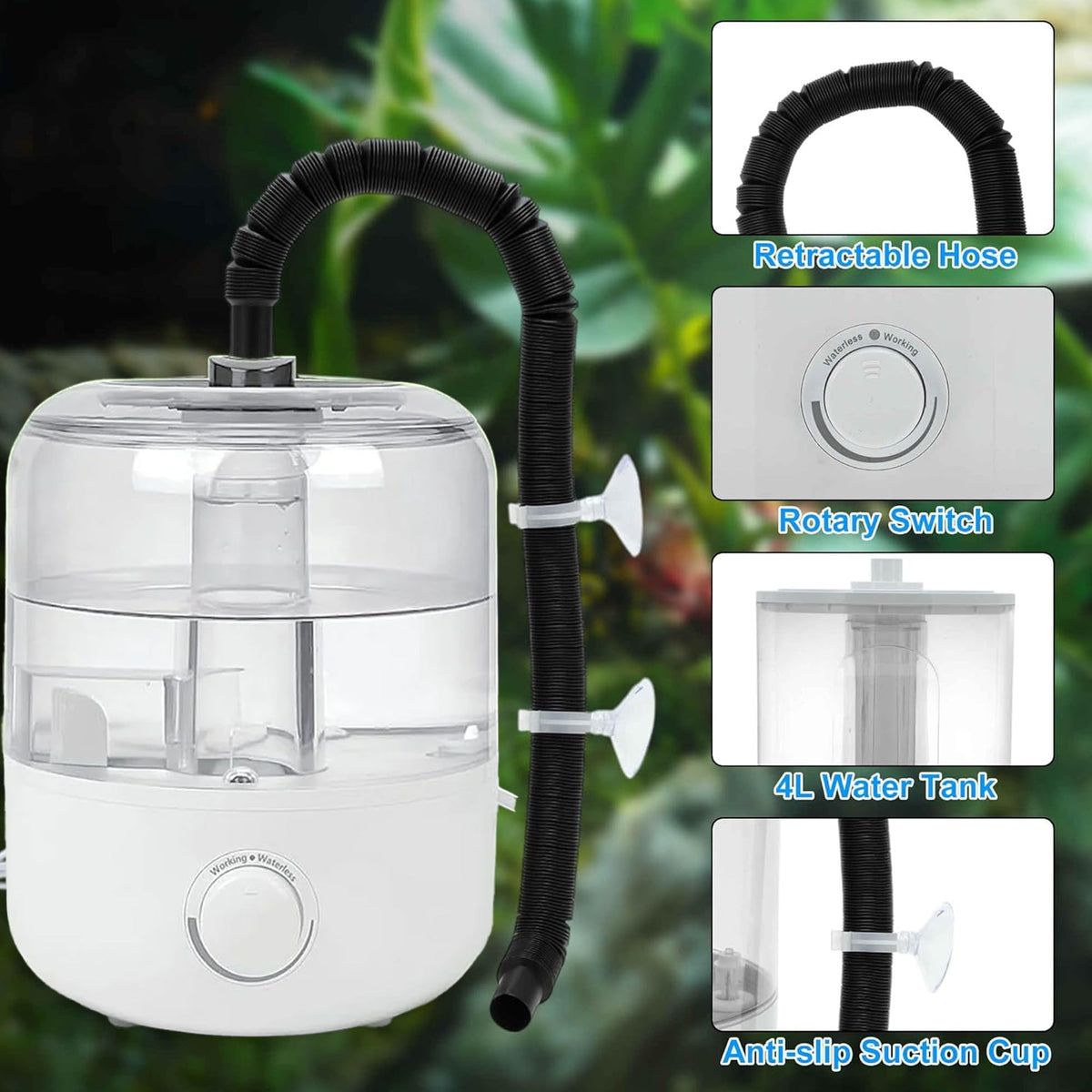 Reptile Fogger 4L Reptile Humidifier Top Fill Adjustable Fogger with Extension Hose Visible Tank Reptile Humidifier for Snakes Tortoises Chameleons and Ball Python