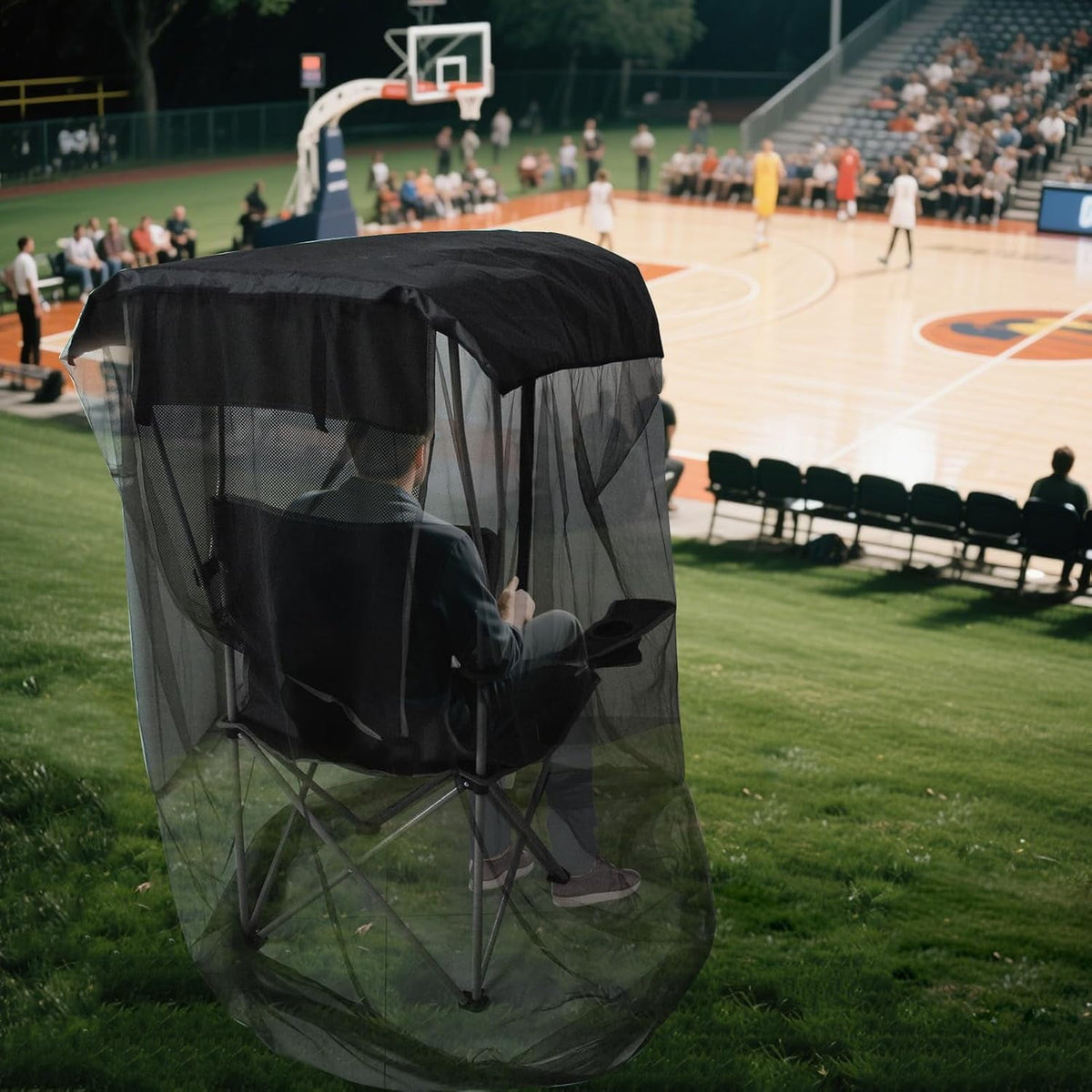 63-inch Tall Mosquito Net Cover for Awning Chair Insect Barrier Mosquito Mesh Tent Black Chair Mosquito Net with Zipper Opening 35 x 32-inch Waterproof Roof for Fishing Outdoor Camping Chairs