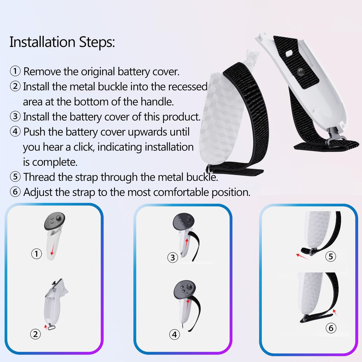 Controller Straps with Adjustable Knuckle Controller Grips Battery Cover Compatible with Meta Quest 3S/Quest 3 Non-Slip Handle Cover Accessories