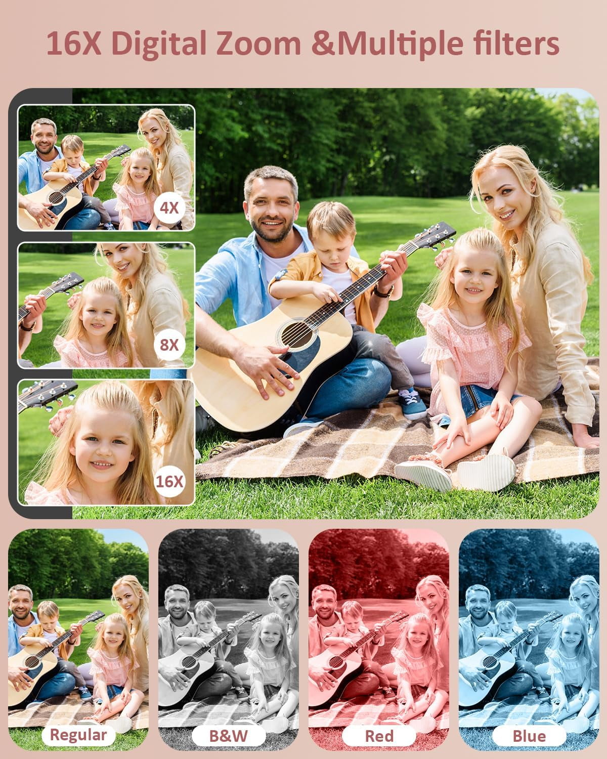 Digital Camera FHD 1080P Camera Digital Point and Shoot Camera with 16X Zoom Anti Shake Compact Small Camera for Boys Girls Kids