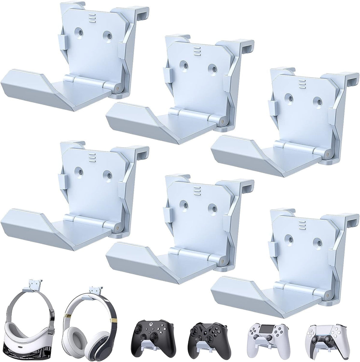 6 Pack Foldable Controller Wall Mount Holder for PS5/PS4/Xbox/Switch Controller Stand Hanger with Anti-slip Pad Universal Gaming Remote & Headphone Accessories