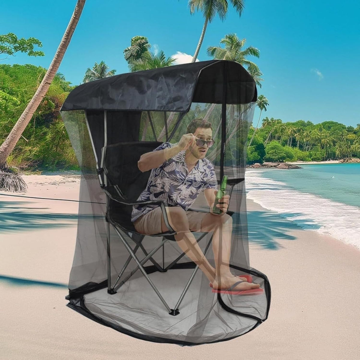 63-inch Tall Mosquito Net Cover for Awning Chair Insect Barrier Mosquito Mesh Tent Black Chair Mosquito Net with Zipper Opening 35 x 32-inch Waterproof Roof for Fishing Outdoor Camping Chairs