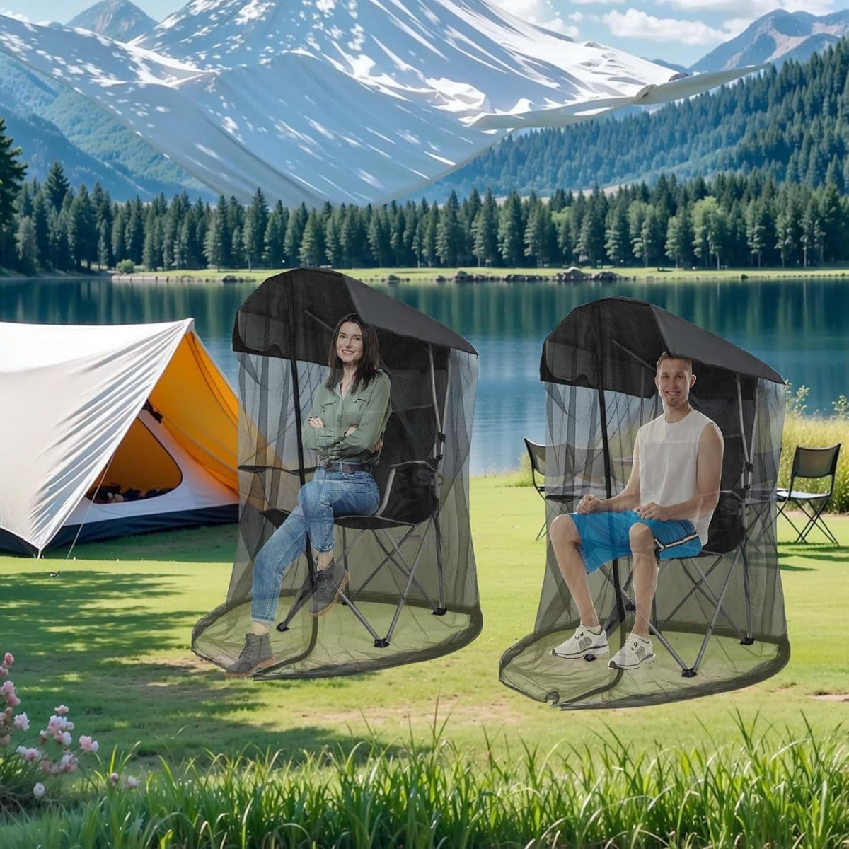 63-inch Tall Mosquito Net Cover for Awning Chair Insect Barrier Mosquito Mesh Tent Black Chair Mosquito Net with Zipper Opening 35 x 32-inch Waterproof Roof for Fishing Outdoor Camping Chairs
