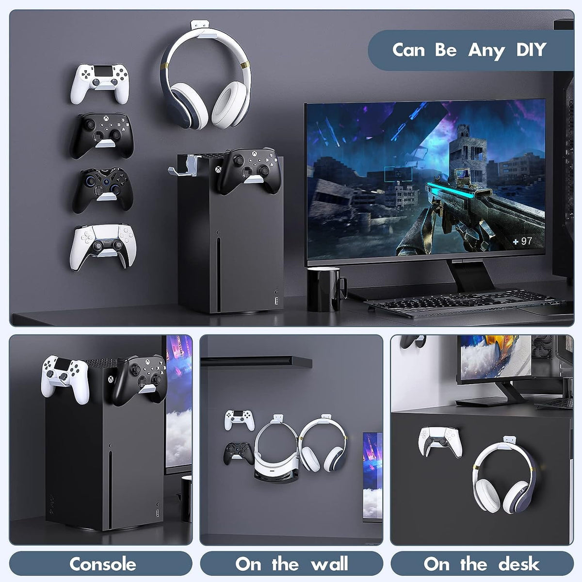 6 Pack Foldable Controller Wall Mount Holder for PS5/PS4/Xbox/Switch Controller Stand Hanger with Anti-slip Pad Universal Gaming Remote & Headphone Accessories