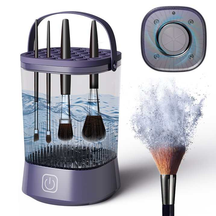Wiher Makeup Brush Cleaner, Automatic Spinning Cosmetic Tool, IP65 Waterproof Automatic Makeup Brush Cleaner for Makeup Sponges and Brushes(Purple)