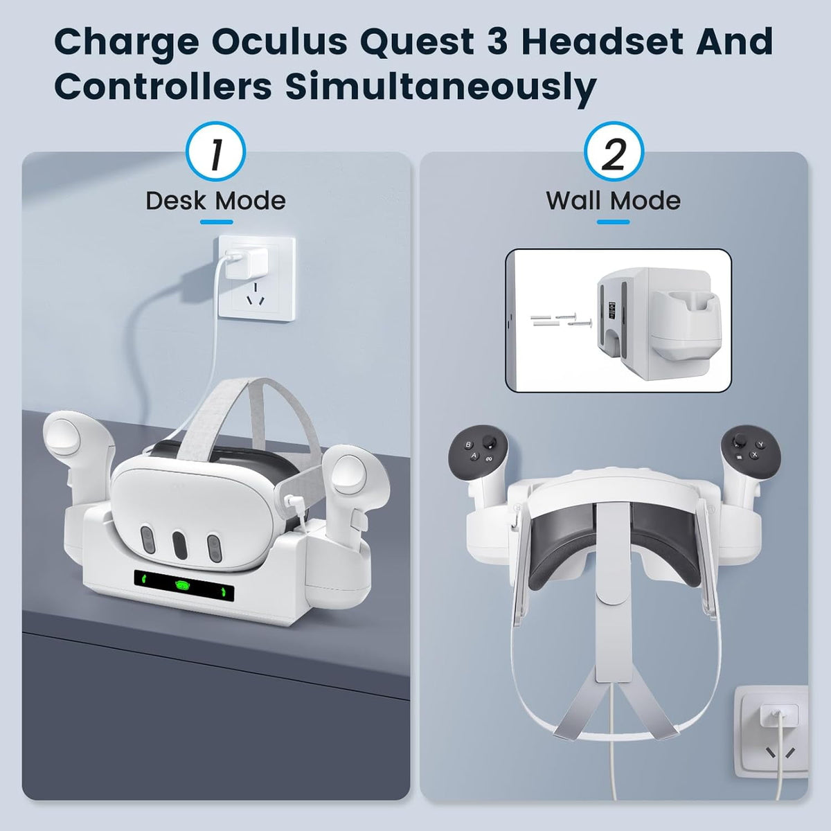 Prociv Charging Dock for Oculus/Meta Quest 3 Charging Stand for Meta Quest 3 Controller and Headset with 2 Rechergeable Batteries Battery Cover