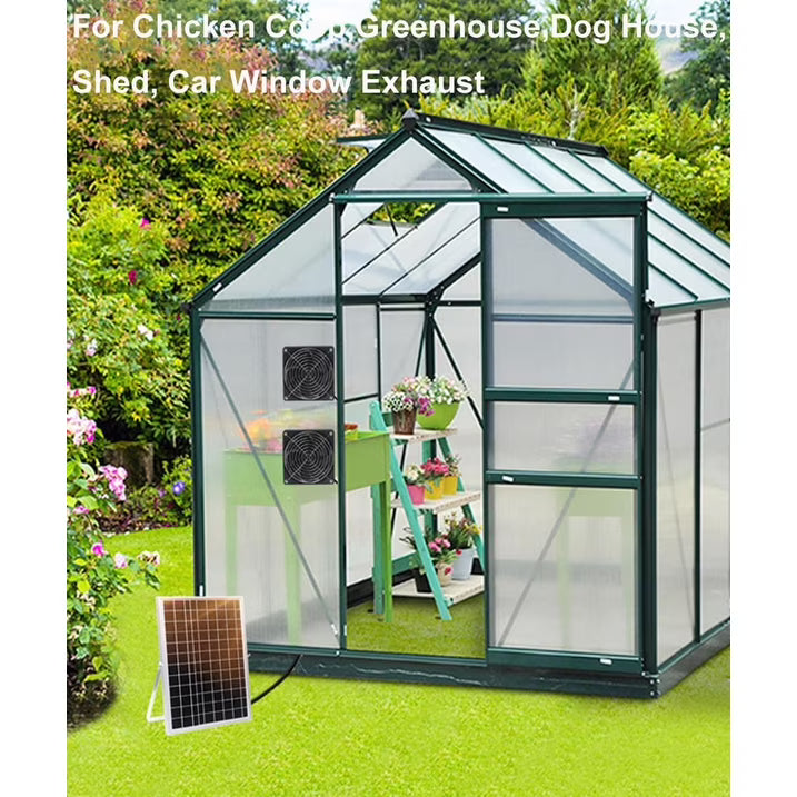 25W Solar Panel Dual Fan Kit, Waterproof Solar Exhaust Intake Fan Kit, 5 inch Brushless Fan with 11.5Ft on/off Switch Cable, Cooling Ventilation for Campervan, Greenhouse, Chicken Coop, Shed