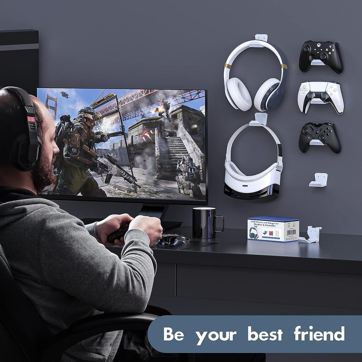 6 Pack Foldable Controller Wall Mount Holder for PS5/PS4/Xbox/Switch Controller Stand Hanger with Anti-slip Pad Universal Gaming Remote & Headphone Accessories