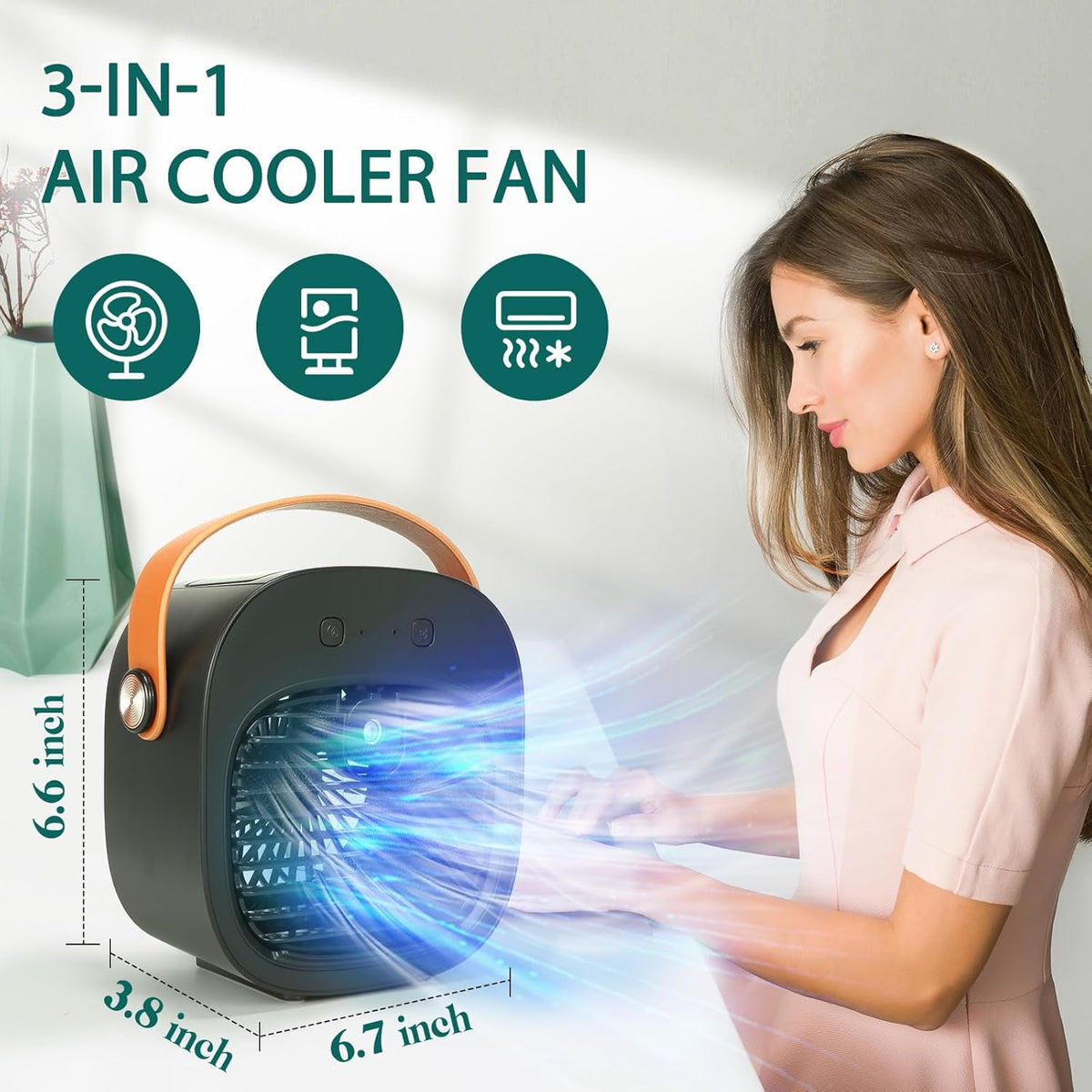 Air Fan Portable Rechargeable Personal Air Cooler Quiet Mini Air Conditioner Fan with 3 Speeds Desk Cooling Fan for Bedroom Car Home Camping Travel and Office