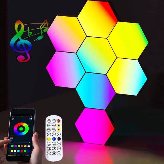 Hexagon Light Panels 8 Pack RGB LED Hexagon Wall Lights with APP & Remote Control Music Sync Lights for Living Room, Bedroom, Gaming Rooms Decor