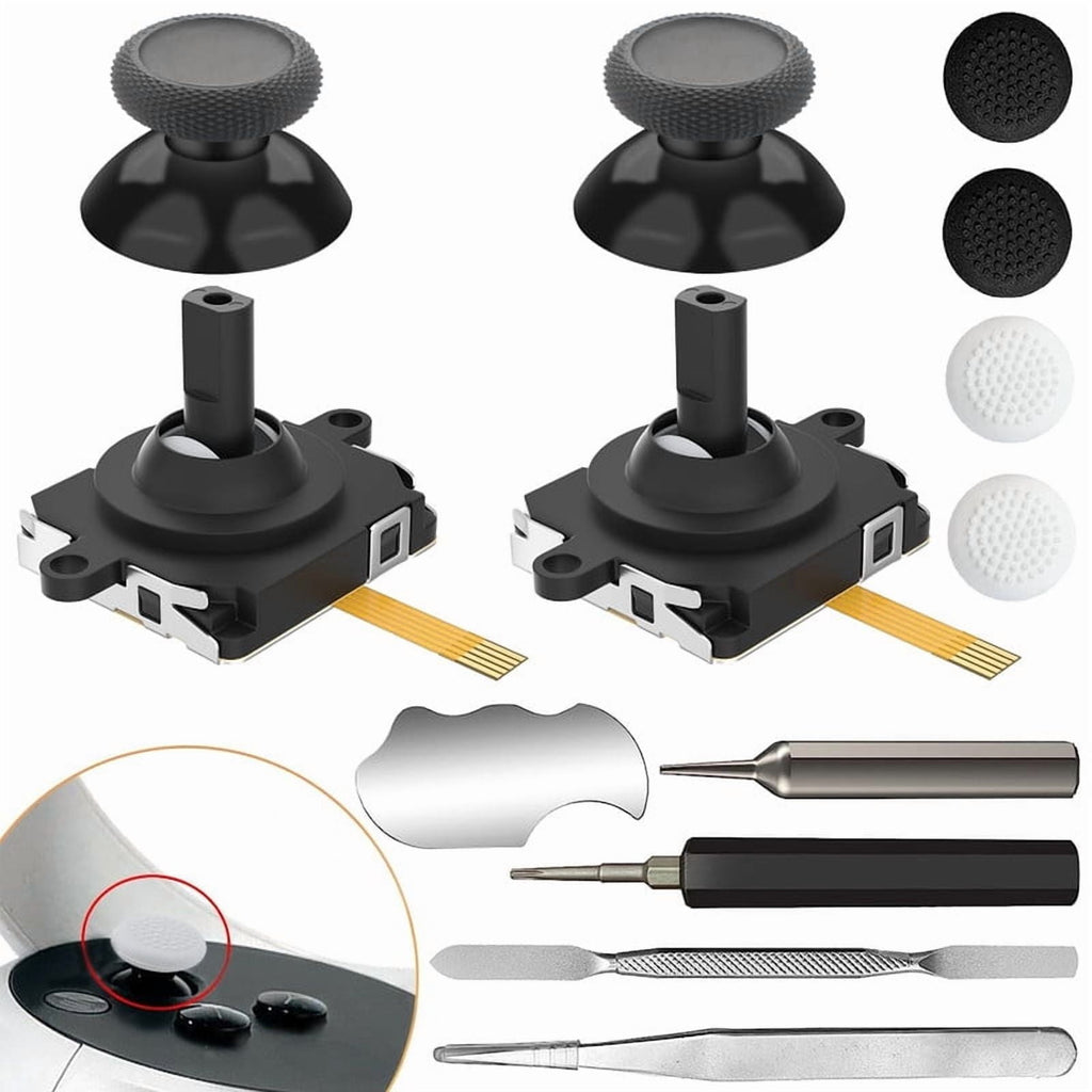 Joystick Replacement Kit for Oculus Quest 2 Repair Kit for Meta Quest 3 Controller 13 in 1 Joystick Thumbstick Cap Replacement Accessories Parts Drift Repair with Tools