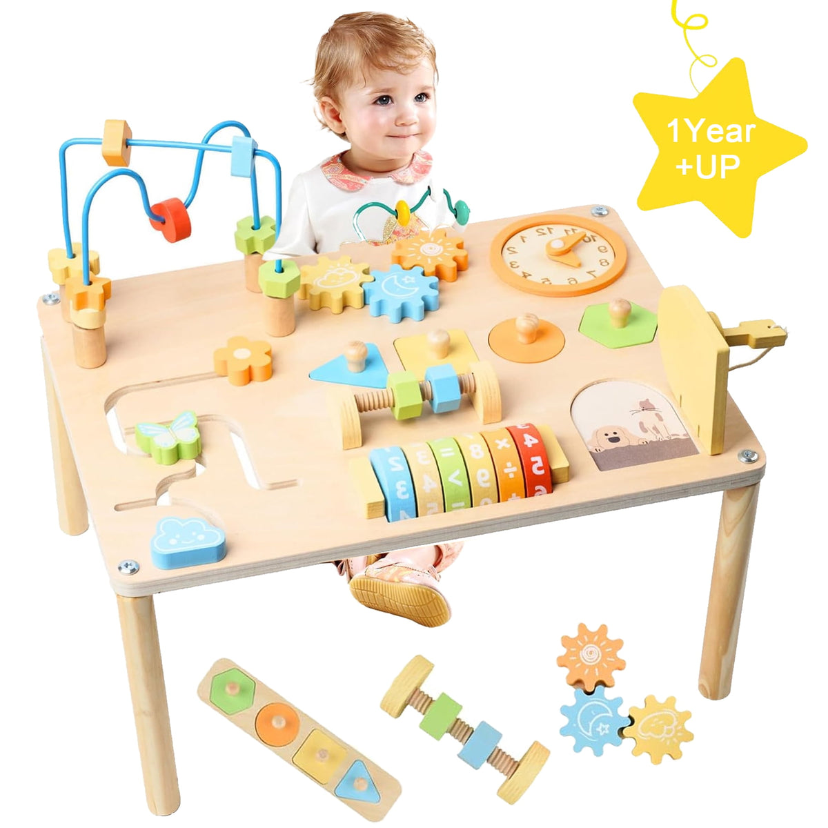 Montessori Activity Table Activity Table for Baby with Shape Sorter Math Game Baby Sensory Toy Learning Toys Standing toys for 1+ year old Kids First Birthday Gift