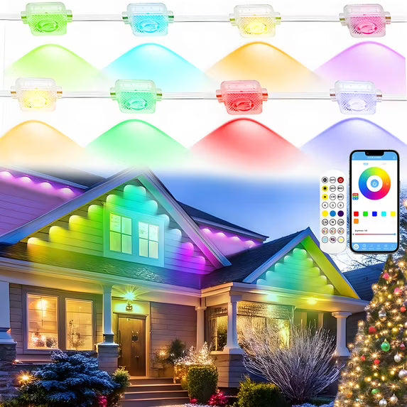 Outdoor Lights for House, Permanent Outdoor Lights, 100FT RGBIC Smart Eaves Lights with App/Remote Control, IP67 Christmas Lights Waterproof String Lights for Halloween Party House Roof Garden