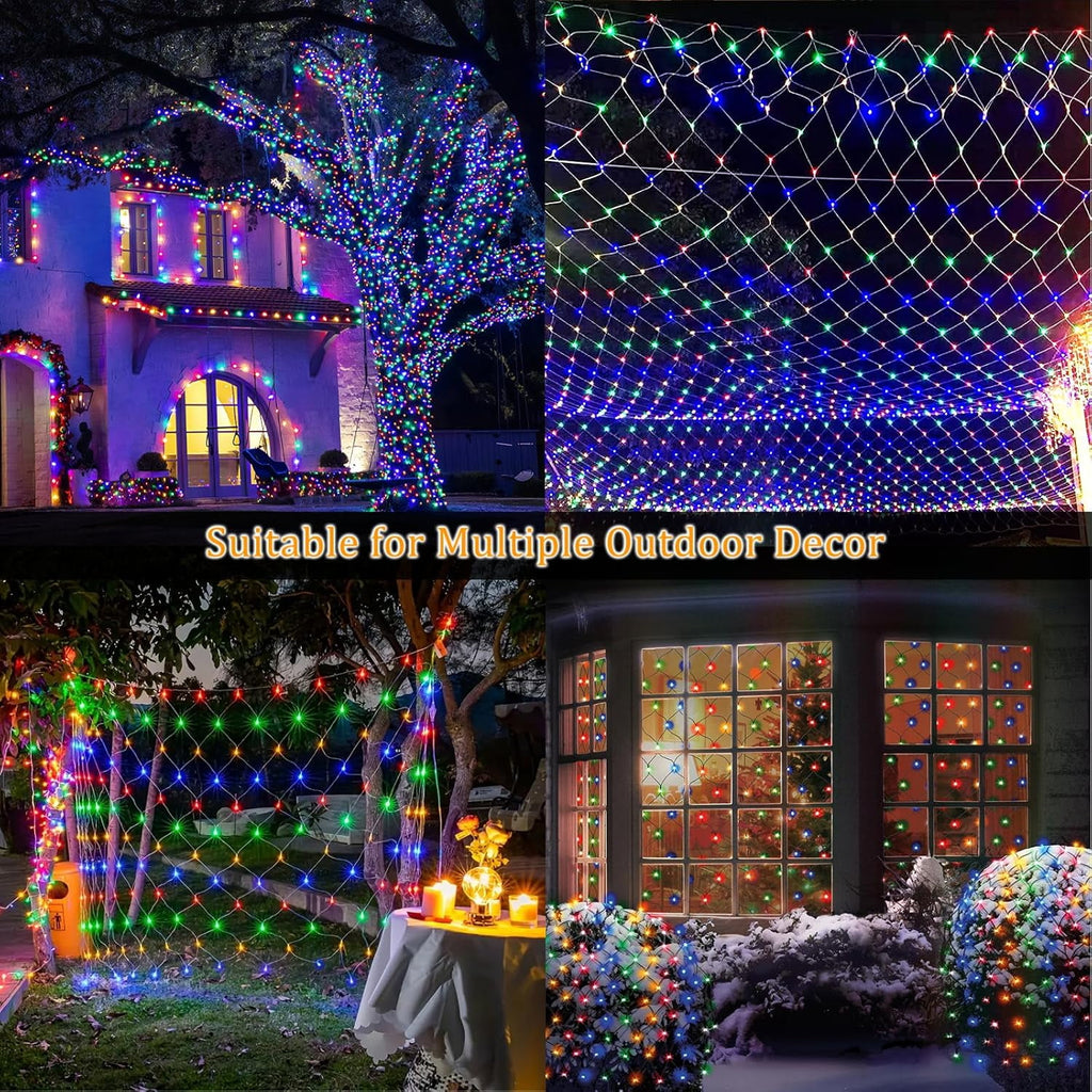 Christmas Net Lights Outdoor 192 LED 9.8Ft x 6.6Ft Net Lights Waterproof Christmas Outdoor Mesh Lights for Tree Bushes Holiday Party Garden Holiday Wedding Party Decorations