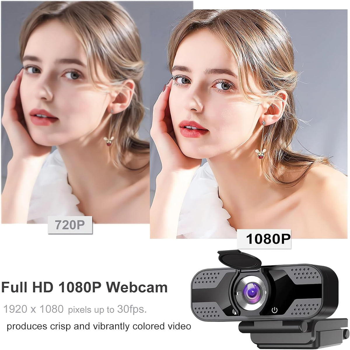Webcam with Microphone for Desktop 1080P HD USB Webcam for PC Desktop & Laptop with Privacy Cover&Webcam Tripod Plug and Play for Conferencing and Video Calling