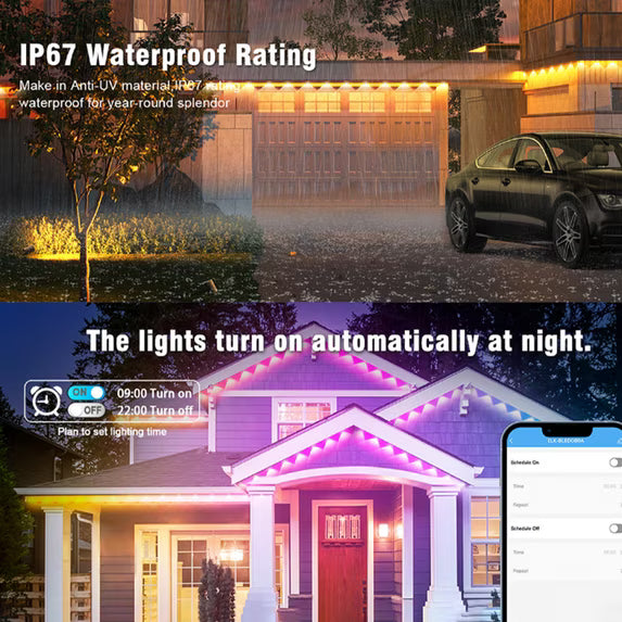 Permanent Outdoor Lights, 150FT RGBIC Smart Eaves Lights with App/Remote Control, Christmas Lights Outdoor IP67 Waterproof String Lights for Halloween Party House Roof Garden