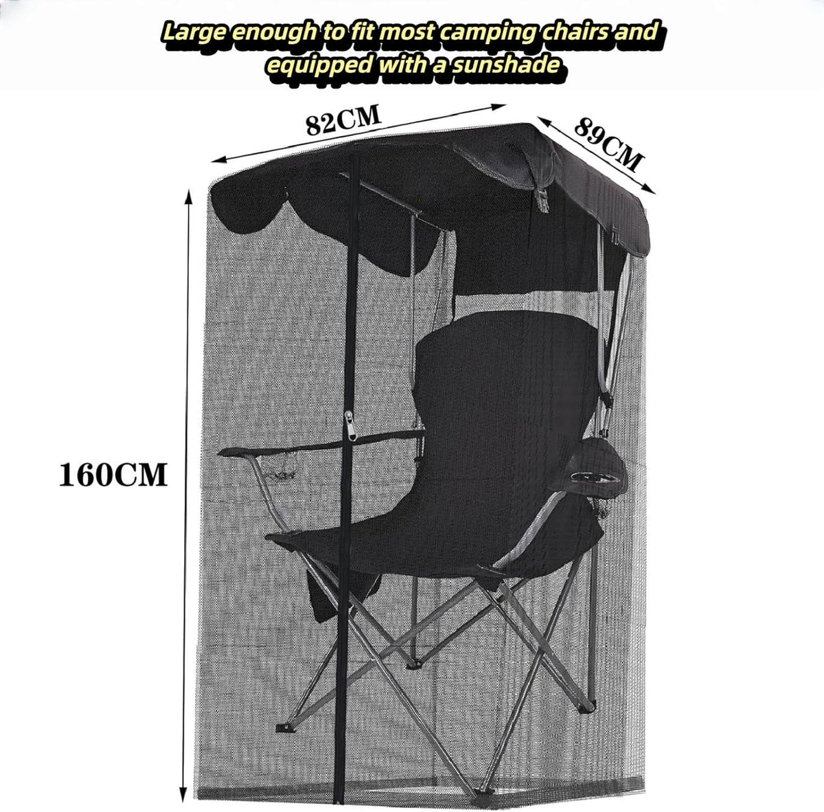 63-inch Tall Mosquito Net Cover for Awning Chair Insect Barrier Mosquito Mesh Tent Black Chair Mosquito Net with Zipper Opening 35 x 32-inch Waterproof Roof for Fishing Outdoor Camping Chairs