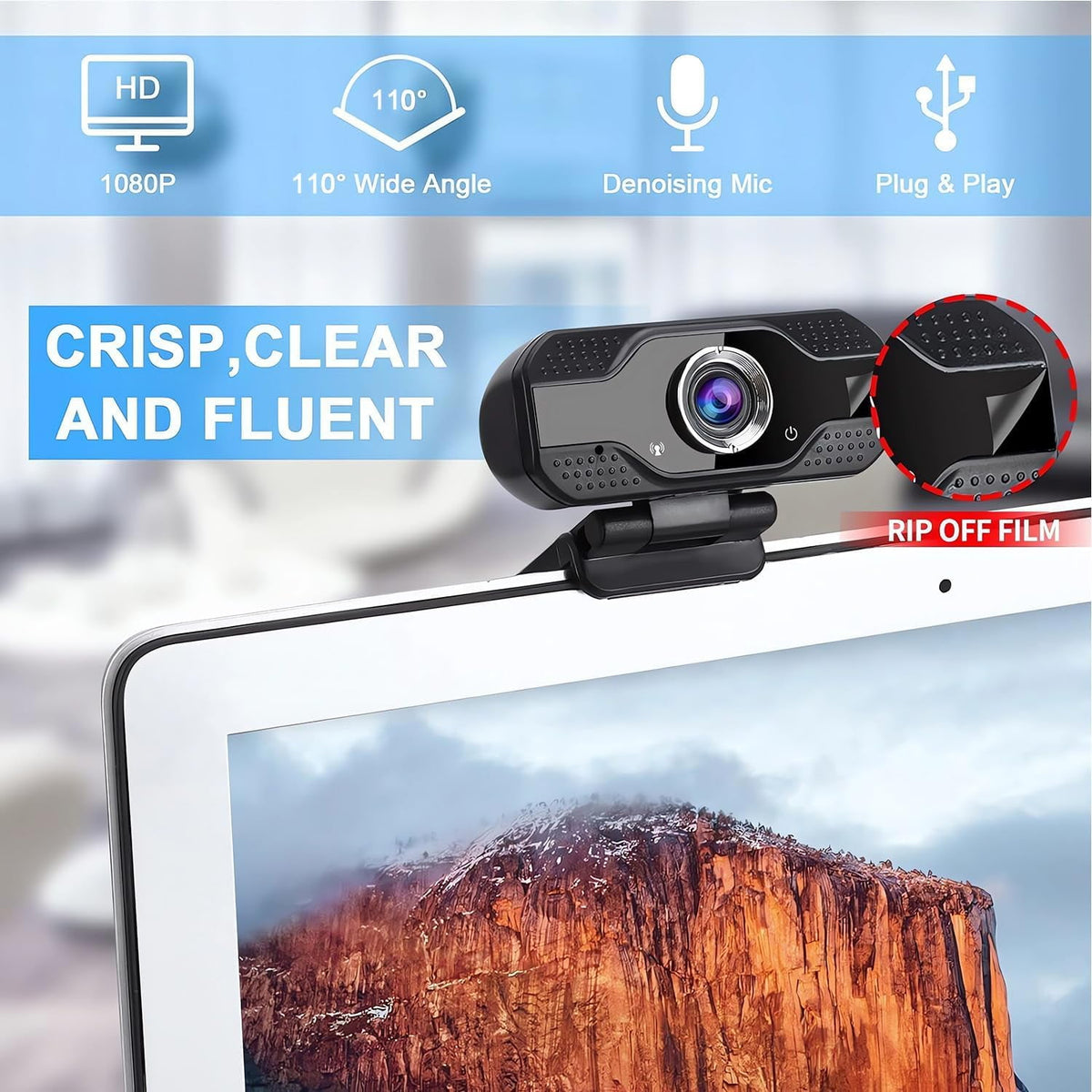 Webcam with Microphone for Desktop 1080P HD USB Webcam for PC Desktop & Laptop with Privacy Cover&Webcam Tripod Plug and Play for Conferencing and Video Calling