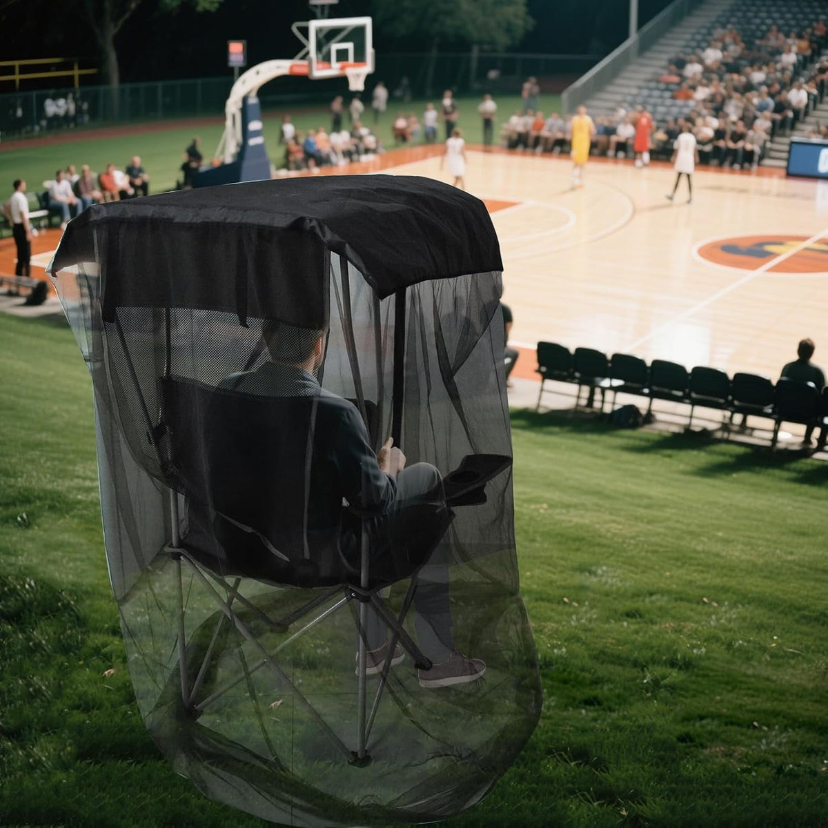 63-inch Tall Mosquito Net Cover for Awning Chair Insect Barrier Mosquito Mesh Tent Black Chair Mosquito Net with Zipper Opening 35 x 32-inch Waterproof Roof for Fishing Outdoor Camping Chairs